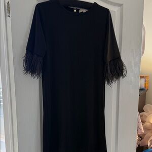 MICHAEL Michael Kors Black Short-Sleeve Feather-Trim Dress